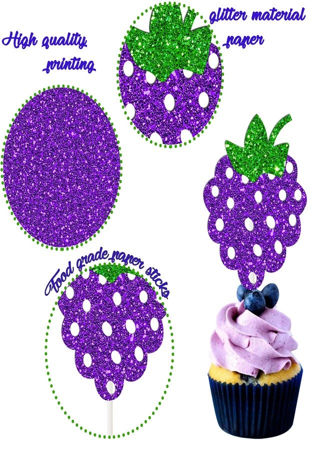 umoni Berry Cupcake Toppers Birthday Party Decorations Berry Party Cake Decorations 24PCS Glitter Strawberry Blueberry Cupcake Picks for Summer Raspberry Theme Baby Shower Supplies - Image 3